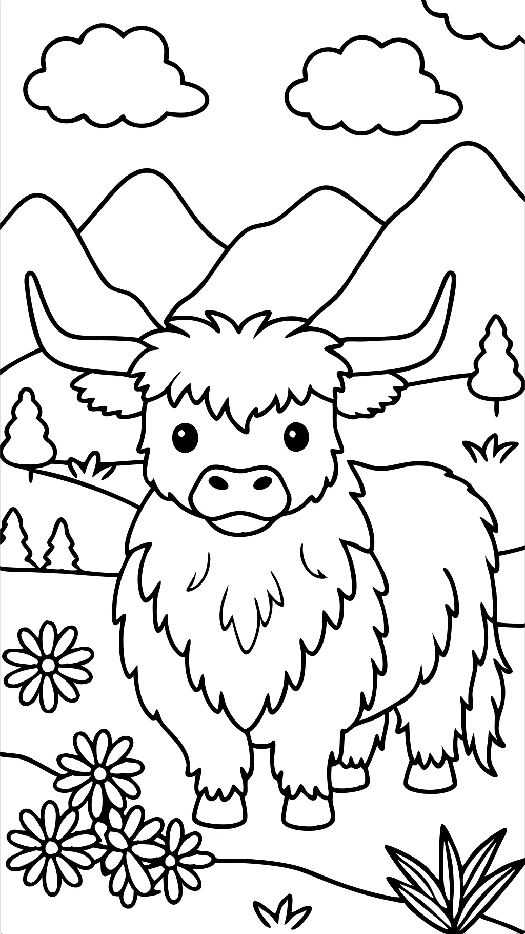 cute highland cow coloring page